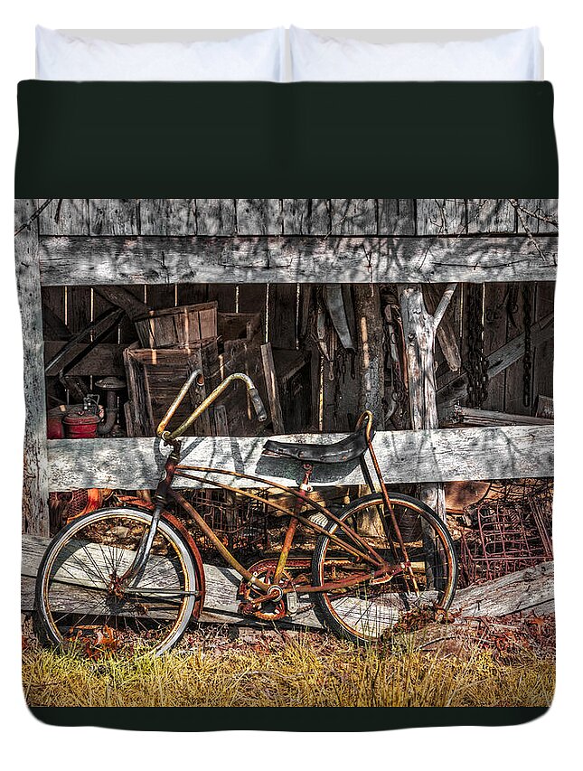 Appalachia Duvet Cover featuring the photograph My Old Bike by Debra and Dave Vanderlaan