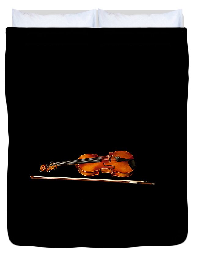 Violin Duvet Cover featuring the photograph My old fiddle and bow by Torbjorn Swenelius