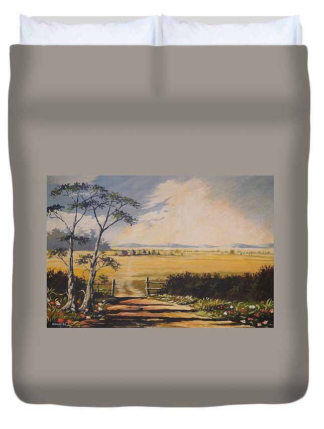 Landscape Duvet Cover featuring the painting My way home by Anthony Mwangi