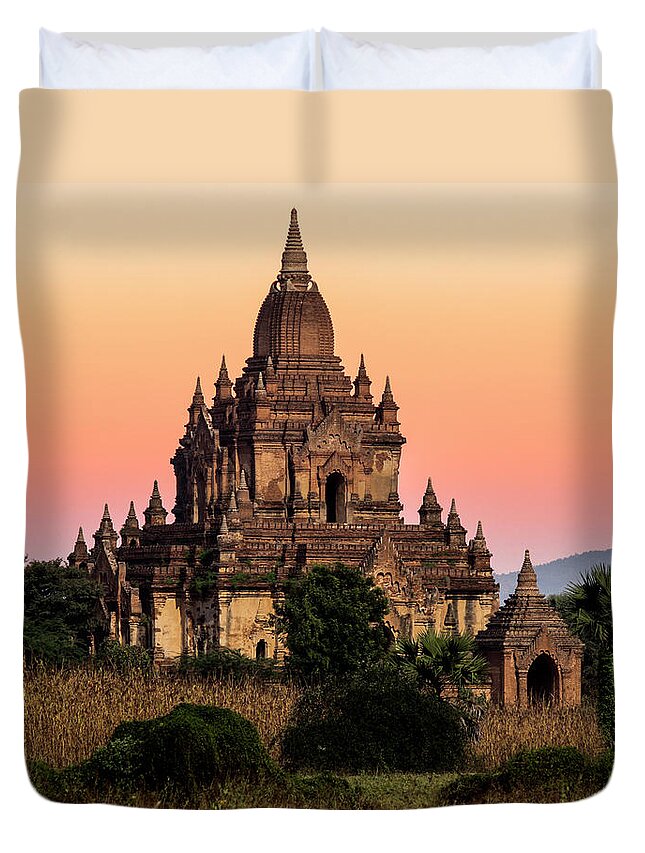 Non-urban Scene Duvet Cover featuring the photograph Myanmar, Bagan, Ancient Temple At by Martin Puddy