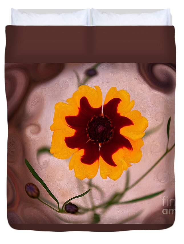 Bloom Duvet Cover featuring the painting Mysterious Lady or Enchanted Flower by Omaste Witkowski