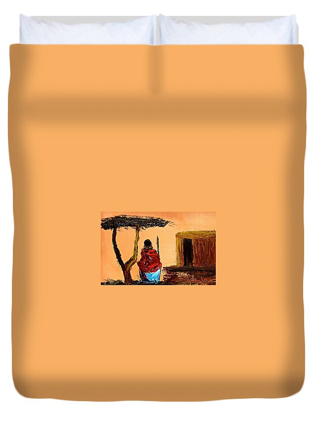 African Paintings Duvet Cover featuring the painting N 18 by John Ndambo