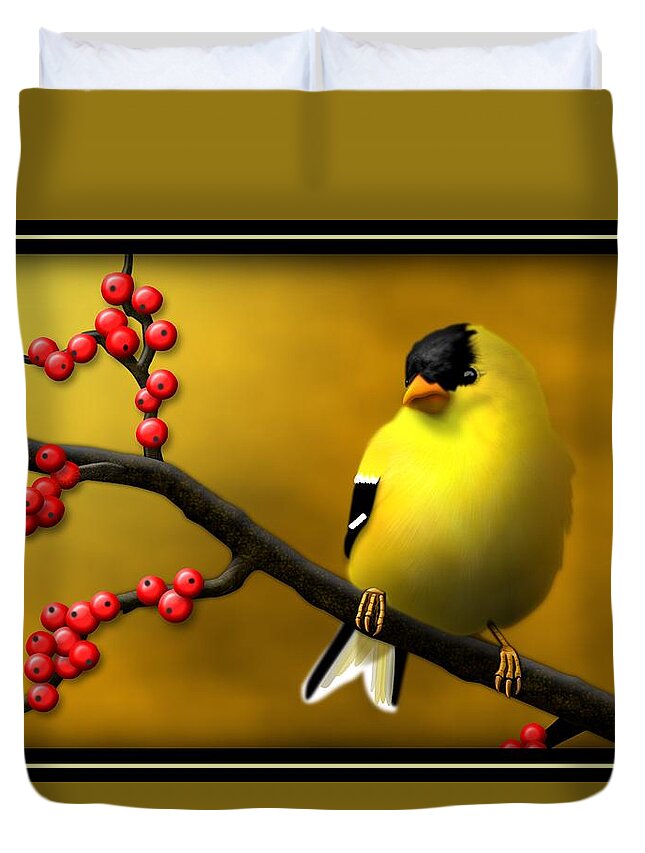 Goldfinch Art Duvet Cover featuring the digital art N. American Male Goldfinch by John Wills