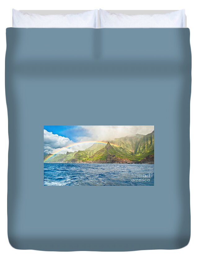 Rainbow Duvet Cover featuring the photograph Na Pali Coast Rainbow by Eye Olating Images