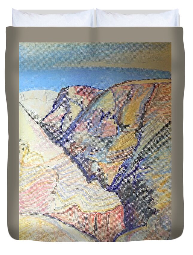 Nachal Darga Canyon Duvet Cover featuring the drawing Nachal Darga Canyon by Esther Newman-Cohen