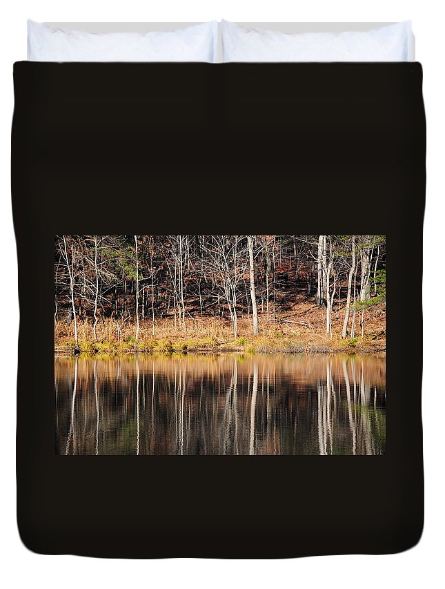 Landscape Trees And Grass In Water Reflection. Duvet Cover featuring the photograph Naked Ladies by Jack Harries