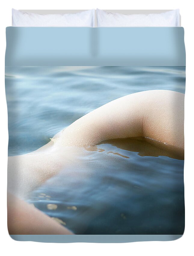 Spa Duvet Cover featuring the photograph Naked Womans Body Almost Submerged By by Andreas Kuehn