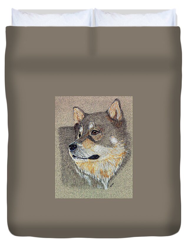 Dog Duvet Cover featuring the drawing Nanook by Stephanie Grant