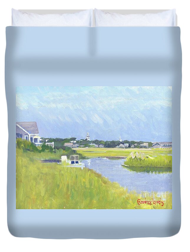 Nantucket Yacht Basin Duvet Cover featuring the painting Nantucket Yacht Basin by Candace Lovely