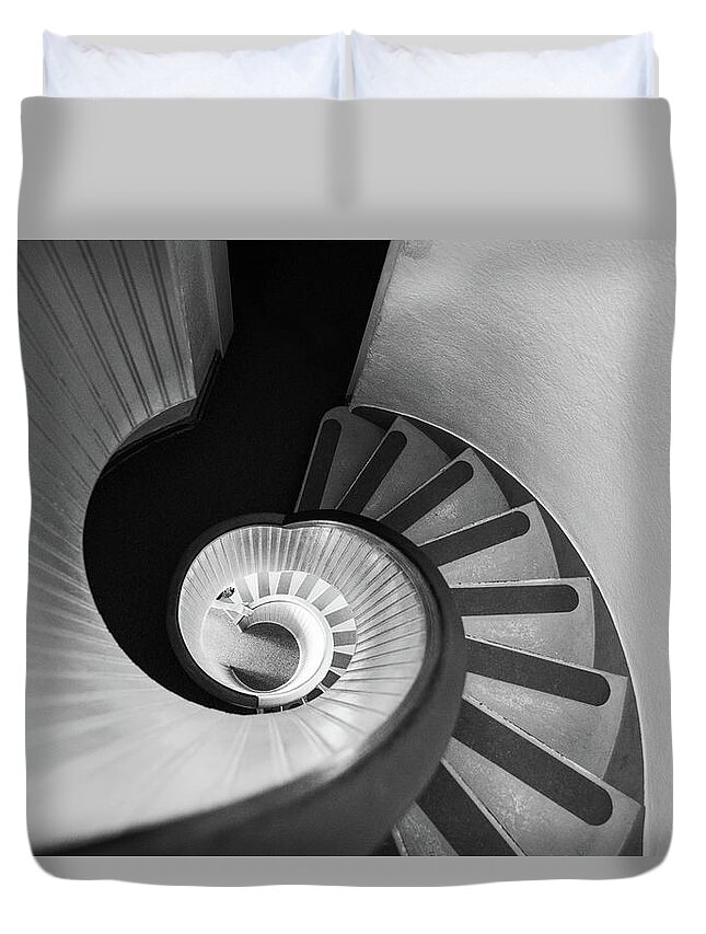 Steps Duvet Cover featuring the photograph Narrow Circular Staircase Abstract by Art Wager