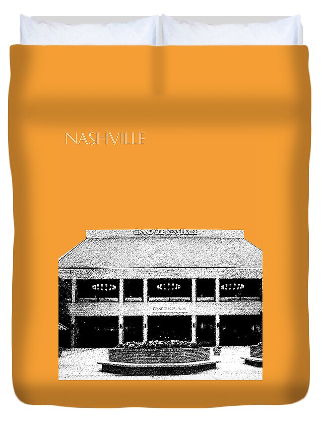 Architecture Duvet Cover featuring the digital art Nashville Skyline Grand Ole Opry - Orange by DB Artist
