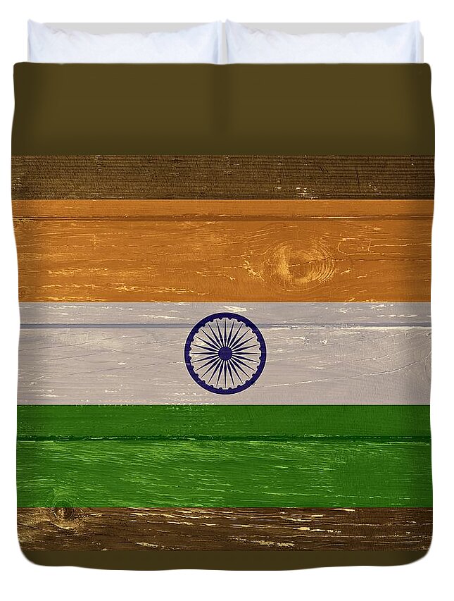 India Duvet Cover featuring the digital art India National flag on Wood by Movie Poster Prints