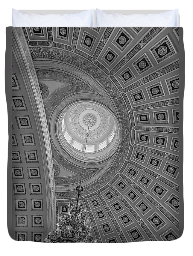 Architecture Duvet Cover featuring the photograph National Statuary Rotunda BW by Susan Candelario