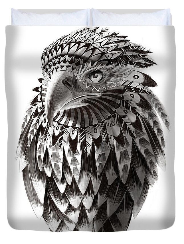 Eagle Drawing Duvet Cover featuring the painting Native American Shaman Eagle by Sassan Filsoof