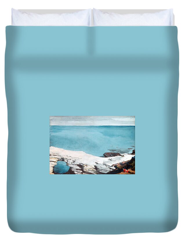 Winslow Homer Duvet Cover featuring the painting Natural Bridge Bermuda by Celestial Images