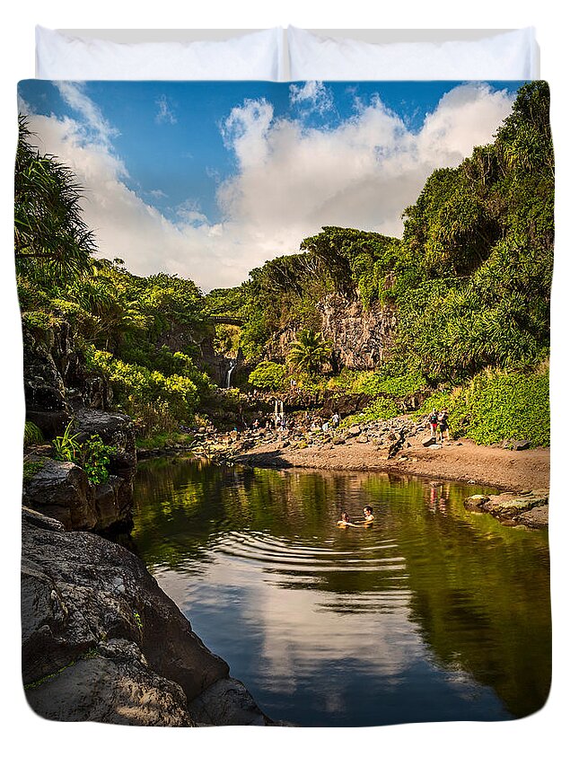 Seven Sacred Pools Duvet Cover featuring the photograph Natural Pool - the beautiful scene of the Seven Sacred Pools of Maui. by Jamie Pham