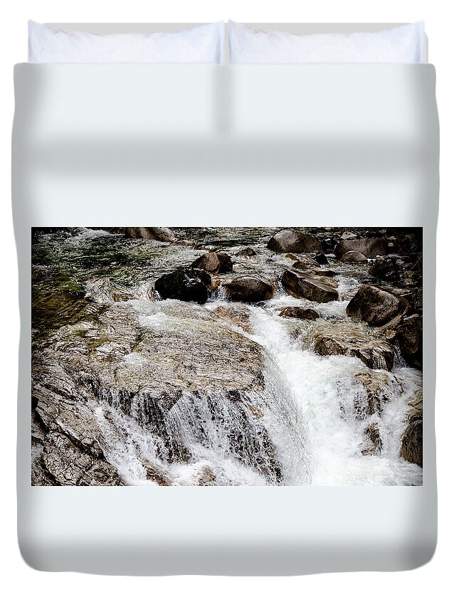 Running Water Duvet Cover featuring the photograph Backroad Waterfall by Roxy Hurtubise
