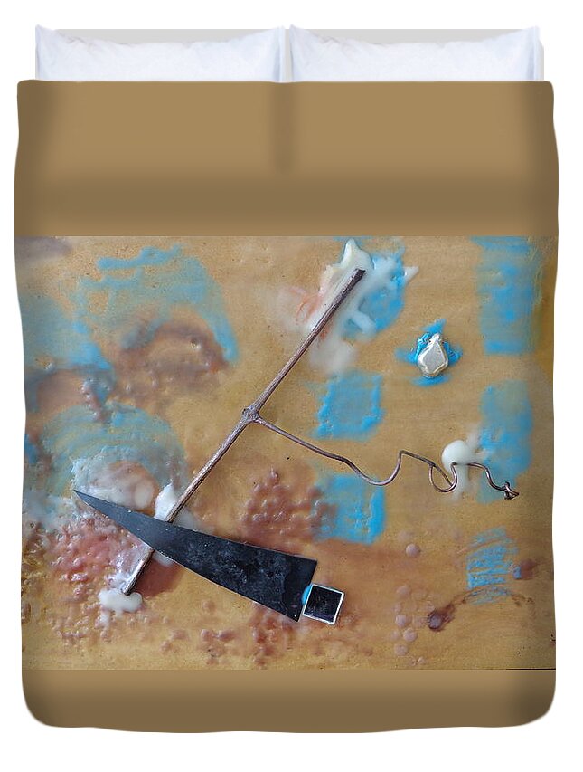 Bettye Harwell Encaustic Wax Duvet Cover featuring the mixed media Nature and Metal by Bettye Harwell