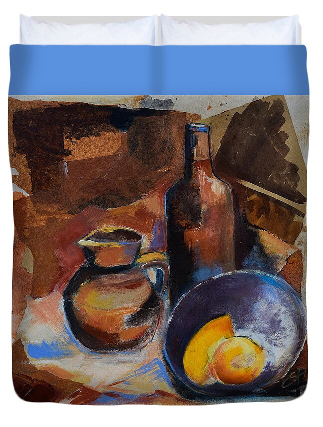 Still Life Duvet Cover featuring the painting Still Life Sepia by Elise Palmigiani