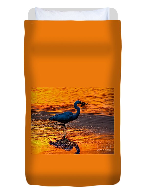 Egret Duvet Cover featuring the photograph Natures Fisherman by Nick Zelinsky Jr