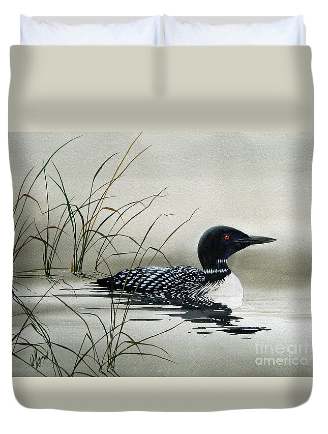 Loon Prints Duvet Cover featuring the painting Nature's Serenity by James Williamson