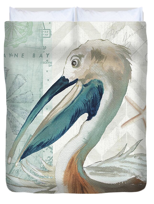 Nautical Duvet Cover featuring the painting Nautical World I by Elizabeth Medley