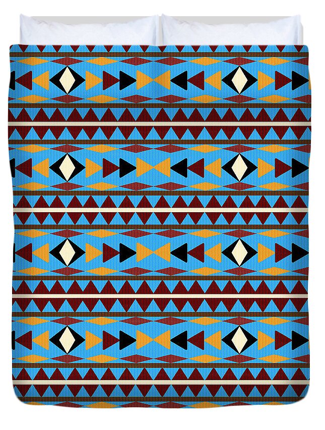 Navajo Duvet Cover featuring the mixed media Navajo Blue Pattern by Christina Rollo