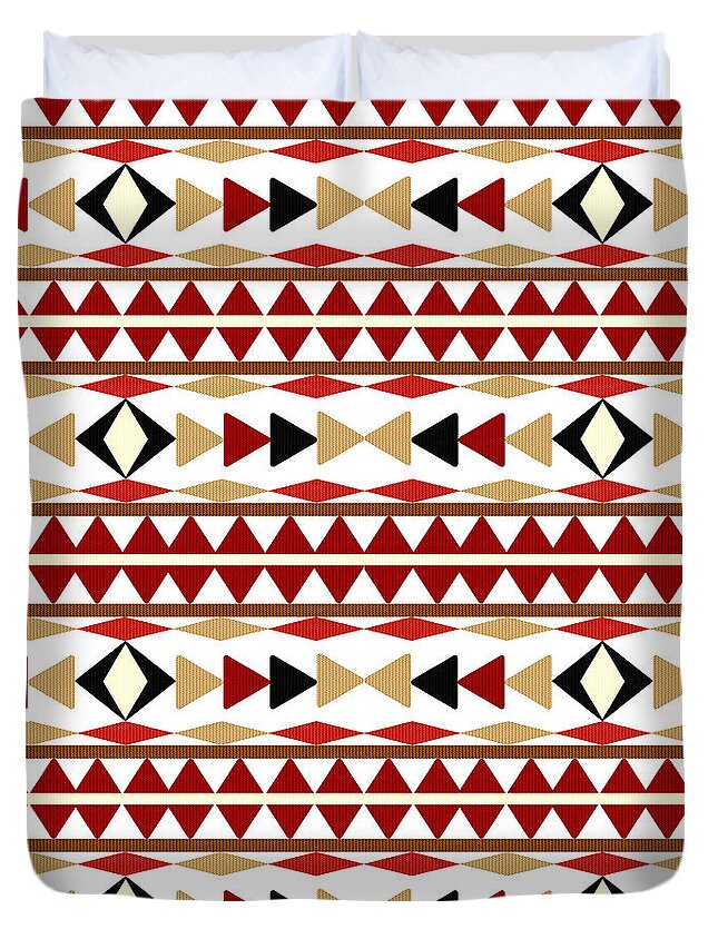 Navajo Pattern Duvet Cover featuring the mixed media Navajo White Pattern by Christina Rollo
