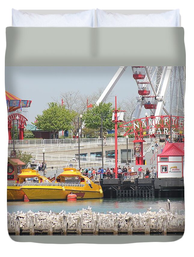 Navy Pier Park Duvet Cover featuring the photograph Navy Pier Chicago by Alice Terrill