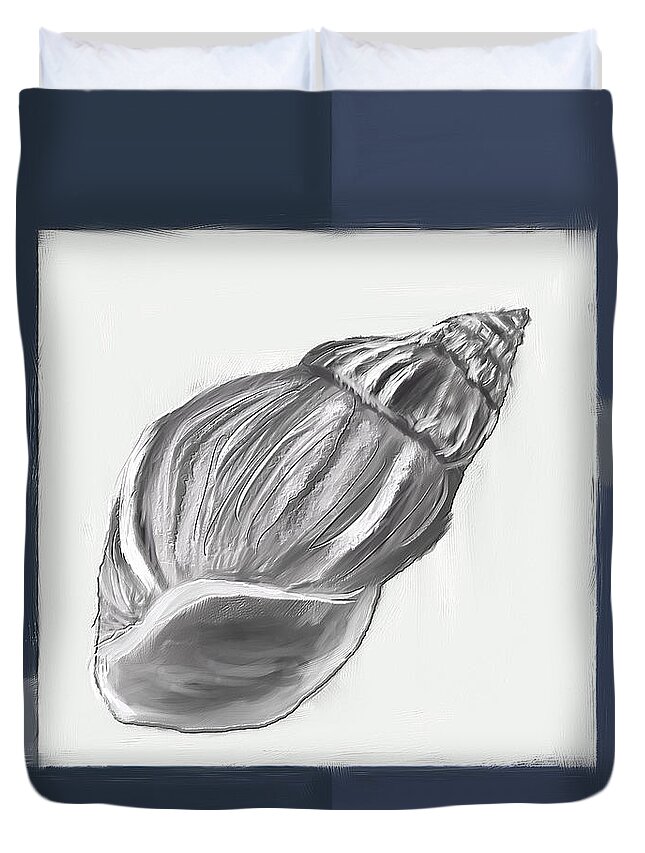 Seashell Duvet Cover featuring the painting Navy Seashells I-Navy and Gray Art by Lourry Legarde