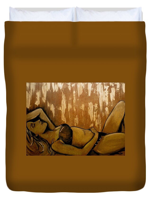 Nearly Naked Bronze Duvet Cover featuring the painting Nearly Naked Bronze by Debi Starr
