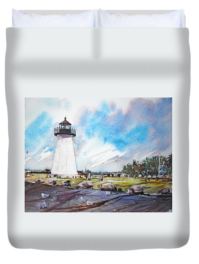 Light House Duvet Cover featuring the painting Ned's Point Light by P Anthony Visco