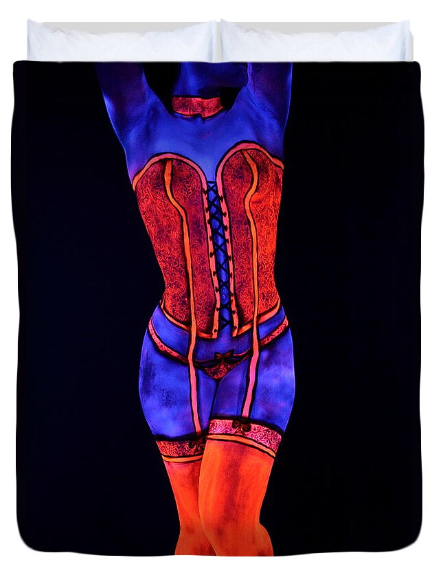 Bodypaint Duvet Cover featuring the photograph Neon Dream II by Angela Rene Roberts and Cully Firmin