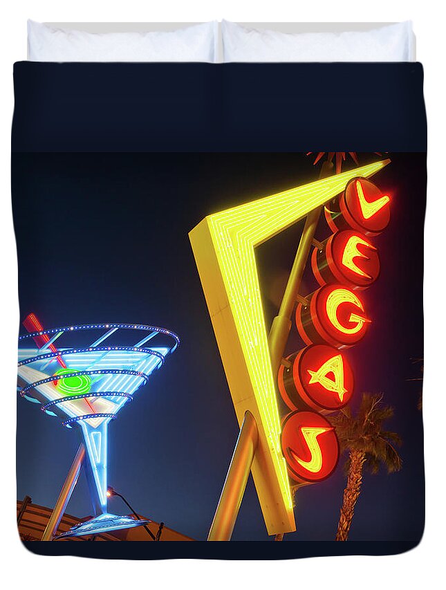 Nightclub Duvet Cover featuring the photograph Neon Signs In Fremont Street, Downtown by Siegfried Layda