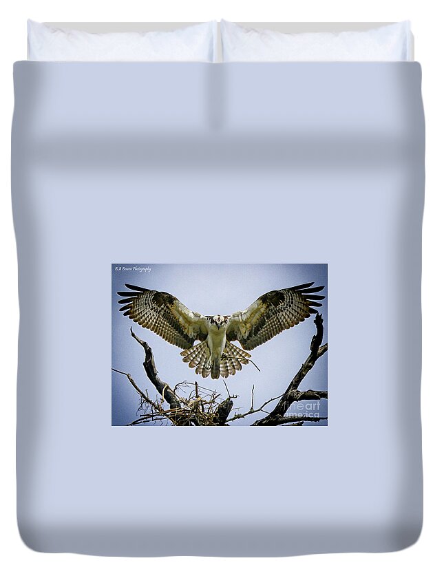 Osprey Duvet Cover featuring the photograph Nest Building by Barbara Bowen