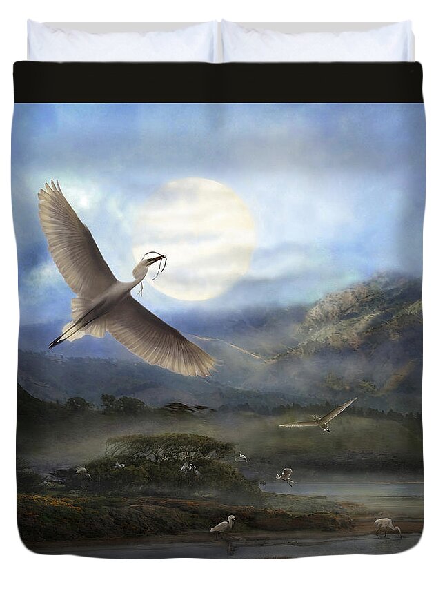 Egrets Duvet Cover featuring the photograph Nesting Egrets by Melinda Hughes-Berland