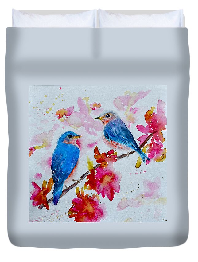 Bluebird Duvet Cover featuring the painting Nesting Pair by Beverley Harper Tinsley