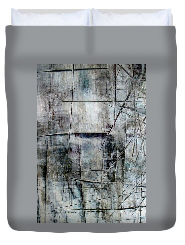 Abstract Duvet Cover featuring the painting Neutral by Janice Nabors Raiteri
