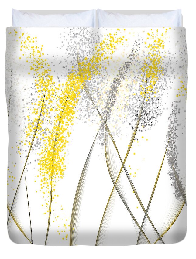 Yellow Duvet Cover featuring the painting Neutral Sunshine - Yellow And Gray Modern Art by Lourry Legarde