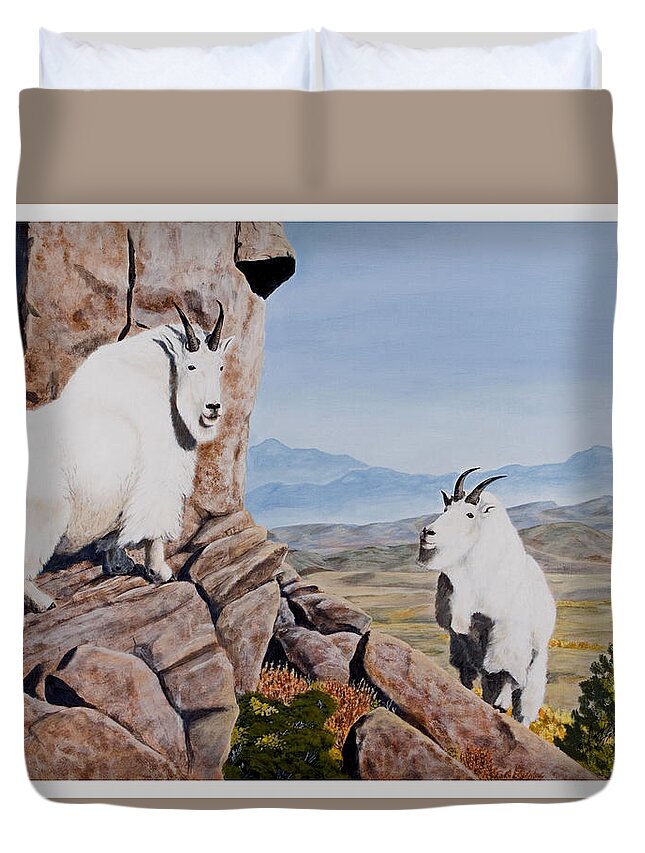 Nevada Duvet Cover featuring the painting Nevada Mountain Goats by Darcy Tate