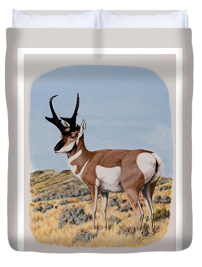 Nevada Duvet Cover featuring the painting Nevada Pronghorn by Darcy Tate