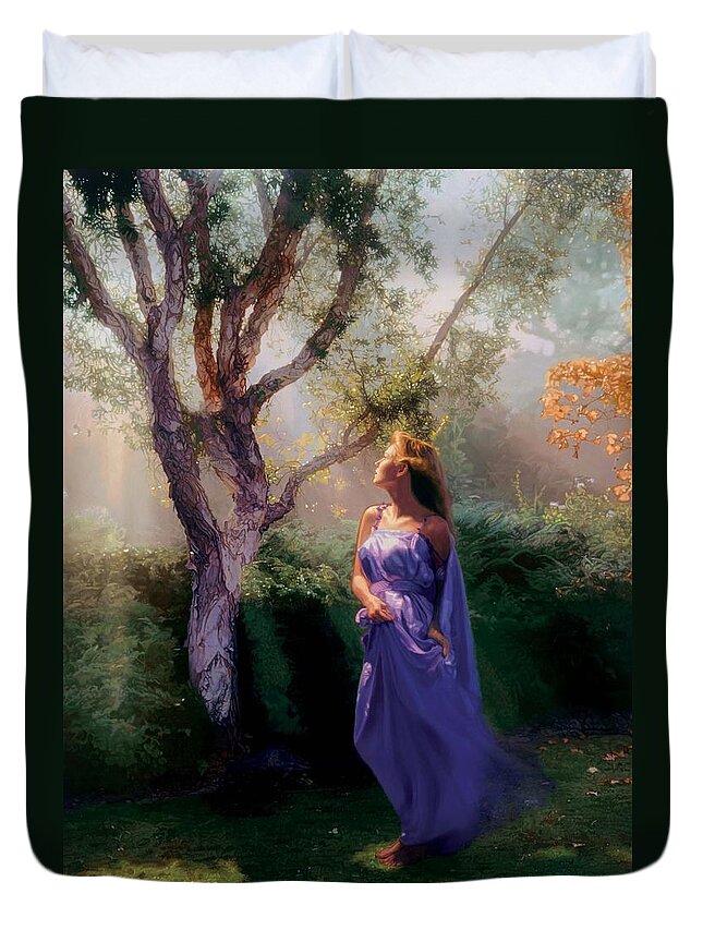Tree Duvet Cover featuring the painting New Dawn by Patrick Whelan