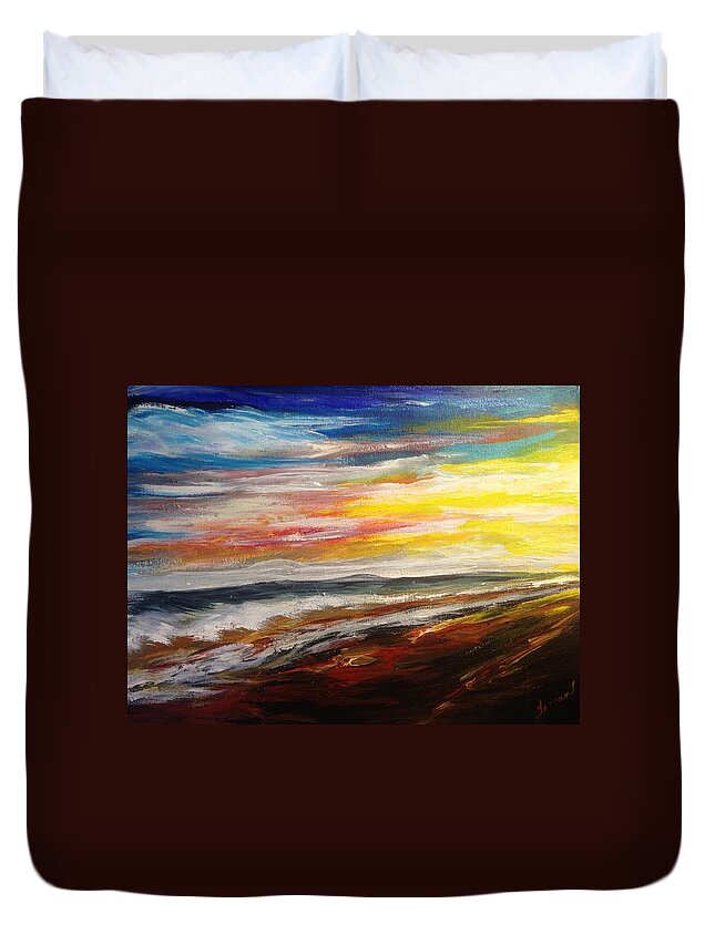 Beach Duvet Cover featuring the painting New day dawns by Karen Ferrand Carroll