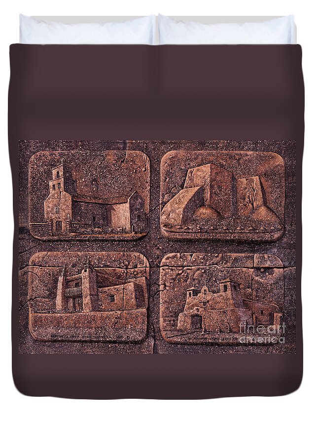 Churches Duvet Cover featuring the mixed media New Mexico Churches by Ricardo Chavez-Mendez