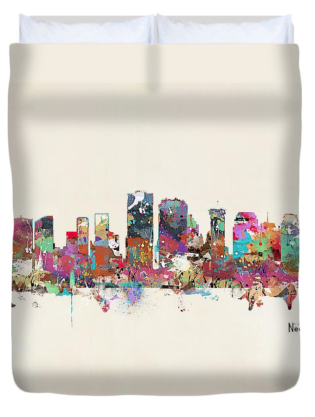 New Orleans Duvet Cover featuring the painting New Orleans Louisiana Skyline by Bri Buckley