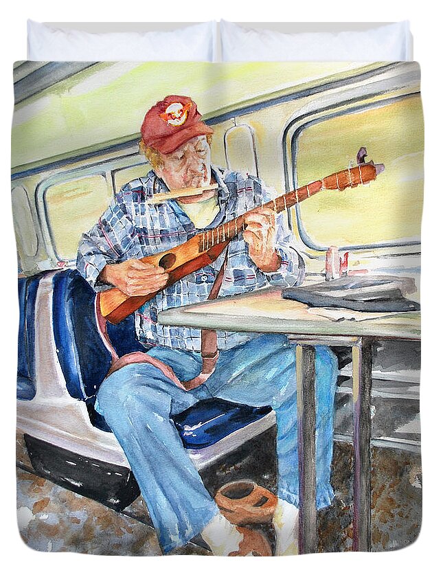 Musician Duvet Cover featuring the painting New Orleans Train To Hattiesburg by Cynthia Parsons