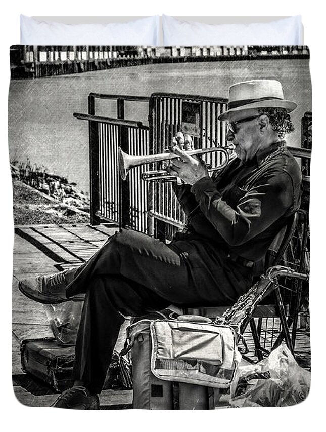 Nawlins Duvet Cover featuring the photograph New Orleans Waterfront Jazz by Melinda Ledsome