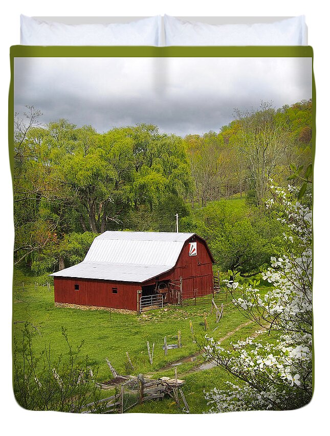 Red Barn Duvet Cover featuring the photograph New Red Paint 2 by Mike McGlothlen