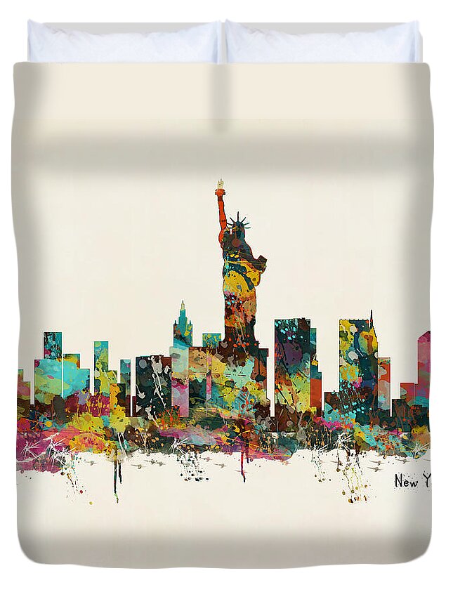 New York Skyline Duvet Cover featuring the painting New York by Bri Buckley