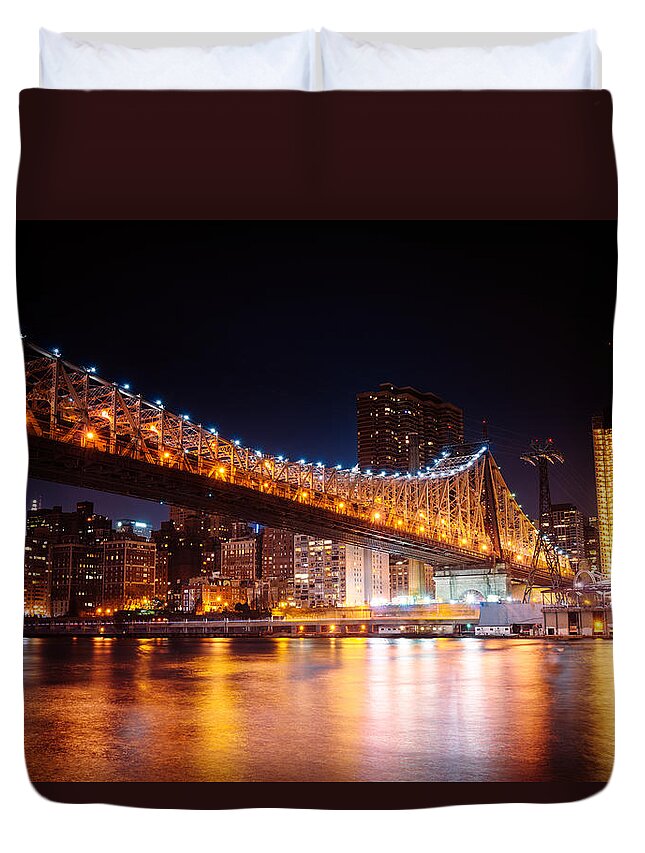Nyc Duvet Cover featuring the photograph New York City - Night Lights by Vivienne Gucwa
